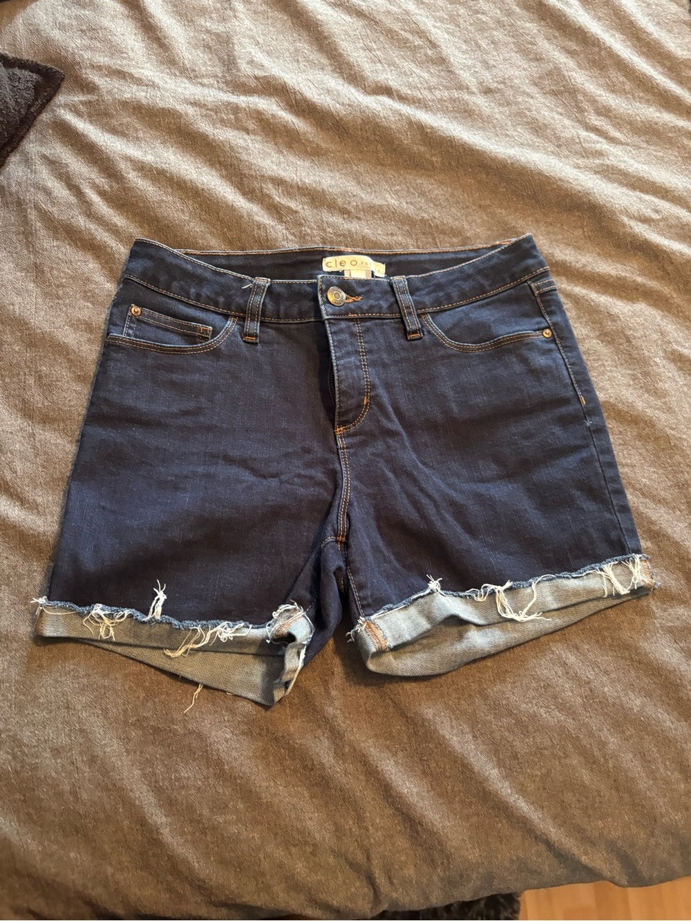 cleo Dark Indigo Rolled Frayed Hem Denim Shorts